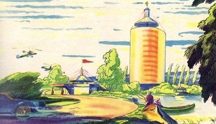 Иллюстрация к проекту 10-палубного жилого здания "Димаксион" в журнале "Fortune", июль 1932 года.