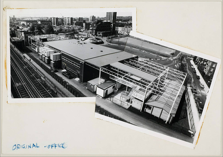 Фотоколлаж Седрика Прайса: здание районного центра искусств с высоты птичьего полета, 1970-1981.
