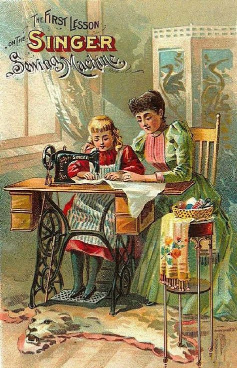 Реклама "Первый урок на швейной машине Зингер", 1890