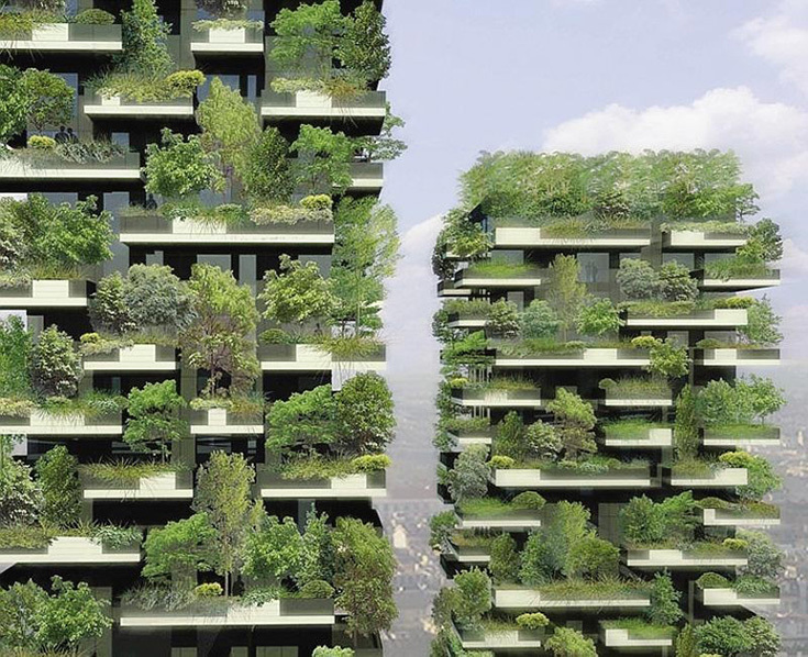 Жилой комплекс из двух башен "Вертикальный лес" в Милане, 2014. Архитектор Стефано Боери