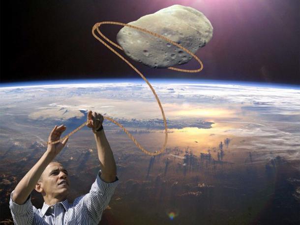 Карикатура журнала Business Insider. Барак Обама ловит астероид лассо.
